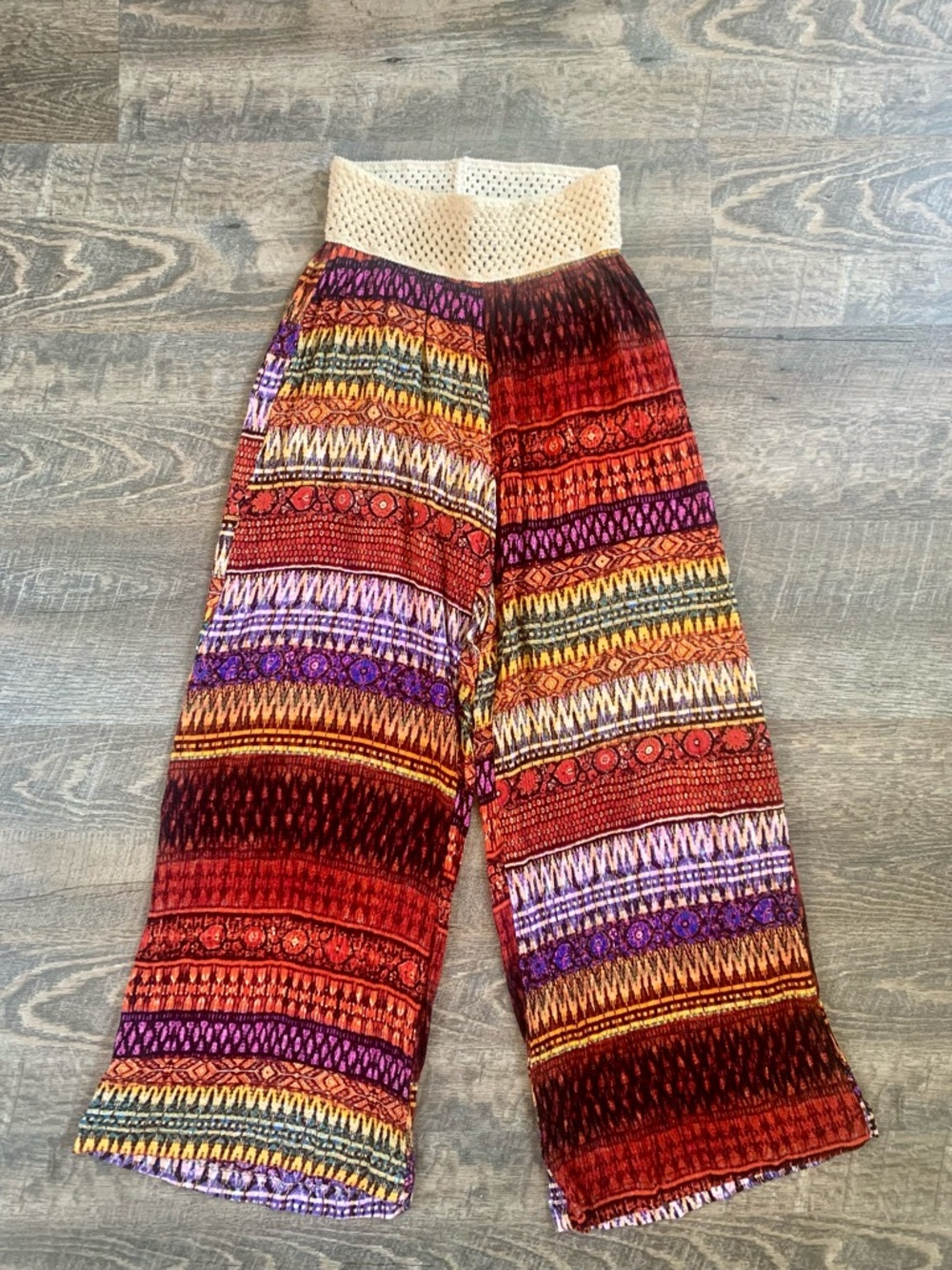 about a girl Boho Wide Leg Multicolor Printed Pants